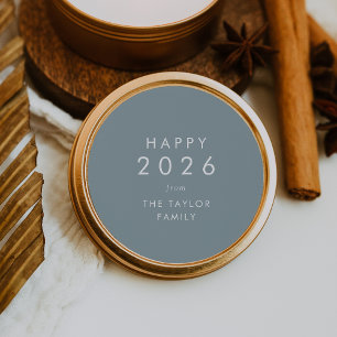 Chic   Dusty Blue Happy 2025 New Year Holiday Gift Classic Round Sticker