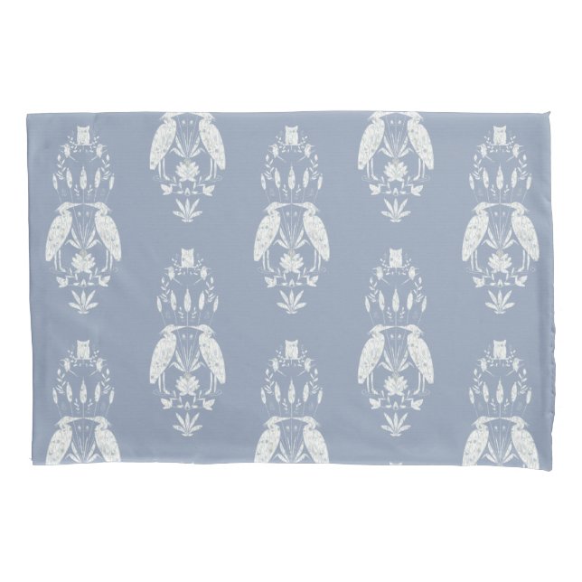 Chic dusty blue Heron Heritage Revival Pillowcase (Front)