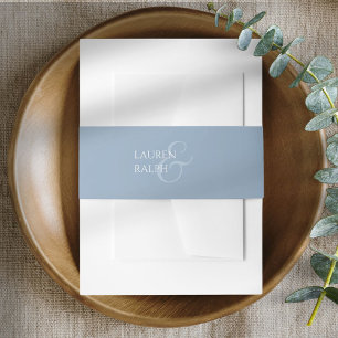 Chic Dusty Blue & Ivory Minimalist Script Wedding  Invitation Belly Band