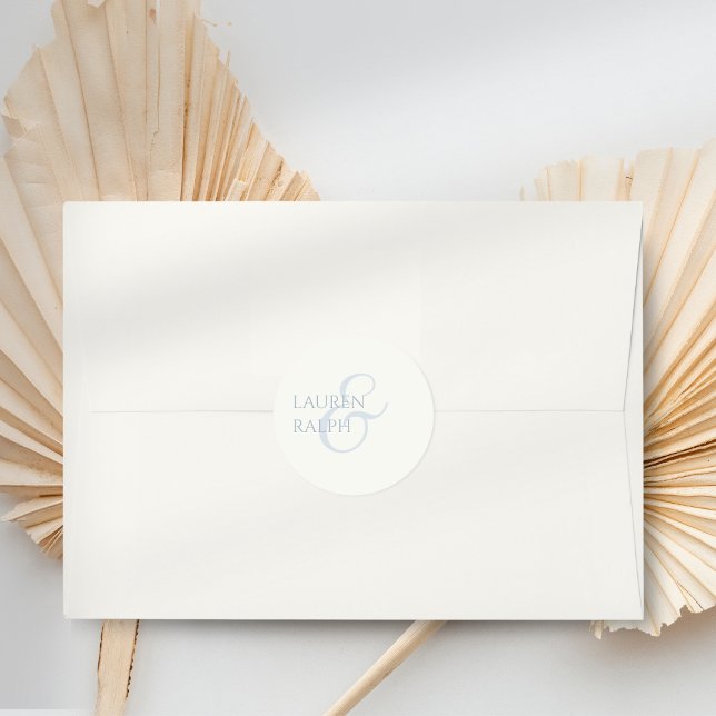 Chic Dusty Blue & Ivory Script Wedding  Classic Round Sticker (Creator Uploaded)