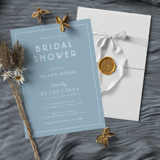 Chic Dusty Blue Minimalist & Modern Bridal Shower Invitation