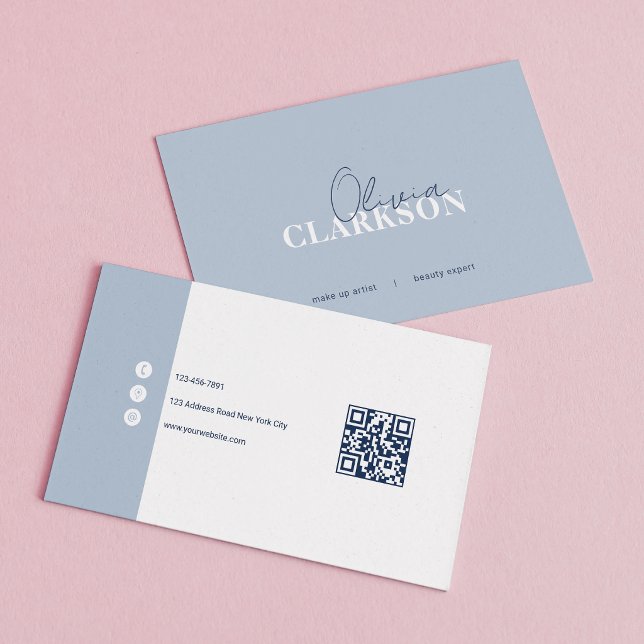 Chic Dusty Blue Minimalist Qr Code Business Card (Creator Uploaded)