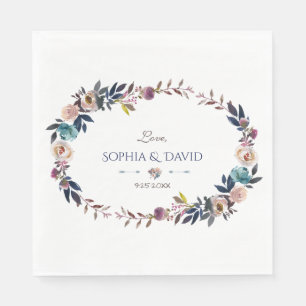 Chic Dusty Blue Misty Rose Wreath Wedding Napkin