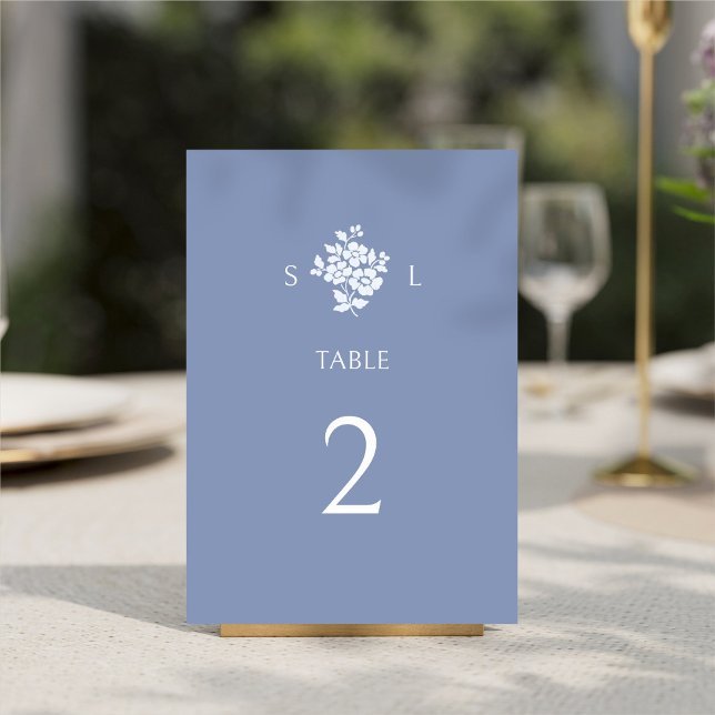 Chic Dusty Blue Modern Floral Wedding  Table Number (Creator Uploaded)