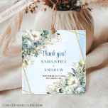 Chic Dusty Blue Peony Gold Frame Wedding Favour Ta Favour Tags<br><div class="desc">✅ For matching items search 210W in my collections ✅ Add the perfect finishing touch to your wedding favours with this elegant watercolor dusty blue and white floral thank you tag, beautifully accented by a woven gold glitter frame. Soft blue blossoms, creamy white petals, and delicate golden tones combine to...</div>