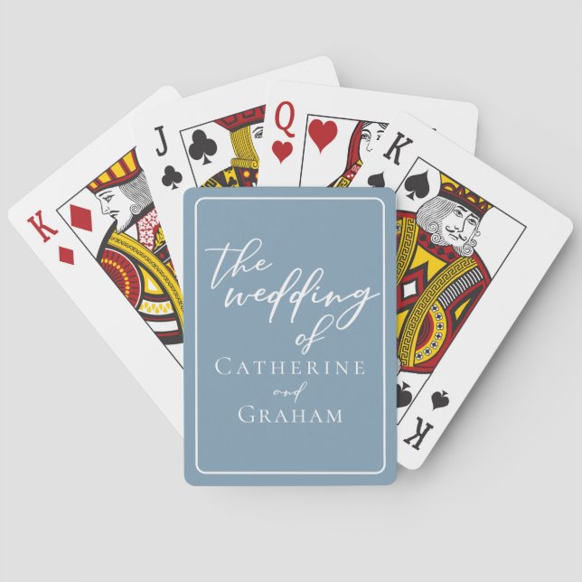 Chic Dusty Blue Personalised Wedding Playing Cards (Back)