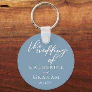 Chic Dusty Blue Personalized Coastal Wedding Key Ring