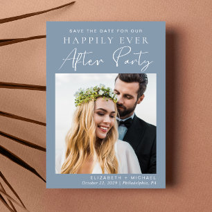 Chic Dusty Blue Photo Wedding Reception Save The Date