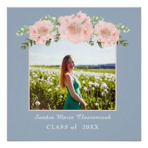 Chic Dusty Blue Pink floral graduation class 2021 Poster