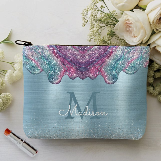 Chic dusty blue purple drips dripping monogram accessory pouch (Creator Uploaded)