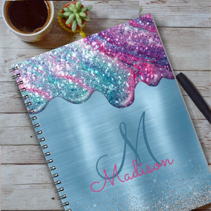 Chic dusty blue purple drips dripping monogram notebook