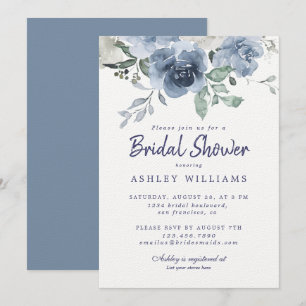 Chic Dusty Blue Rose Vintage Blue Bridal Shower Invitation