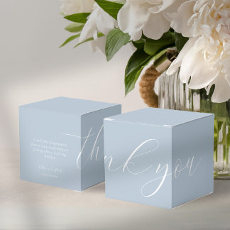 Chic Dusty Blue Script Wedding Thank you Favour Bo Box