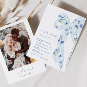 Chic Dusty Blue Tying the Knot Photo Bridal Shower Invitation