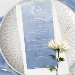 Chic Dusty Blue Watercolor, Monogram Wedding Menu