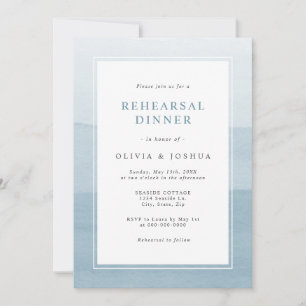 Chic Dusty Blue Watercolor Ombre Rehearsal Dinner Invitation