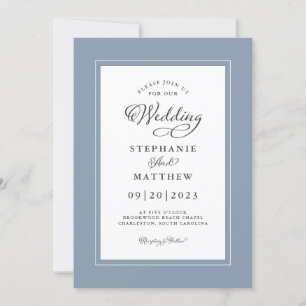 Chic Dusty Blue Wedding Modern Elegant Borders Invitation