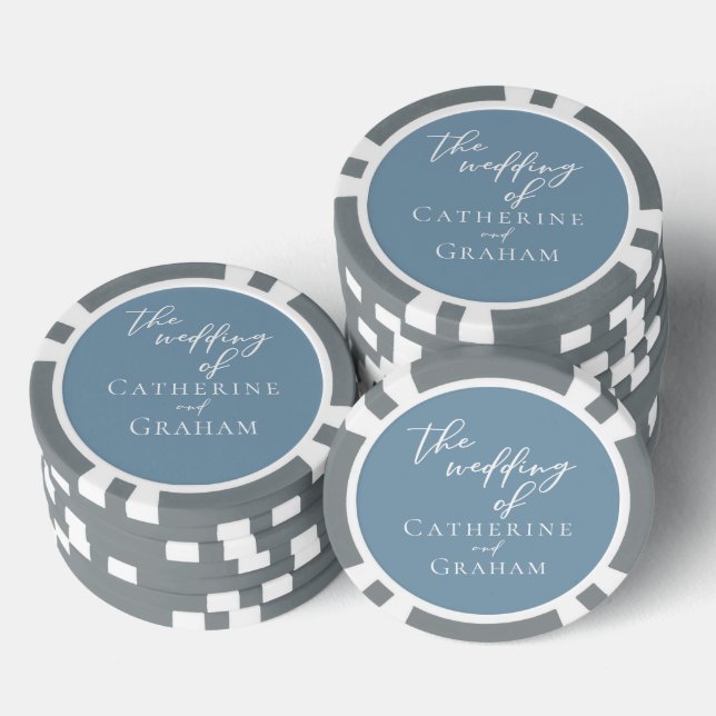 Chic Dusty Blue Wedding Personalised Poker Chips (Stack)