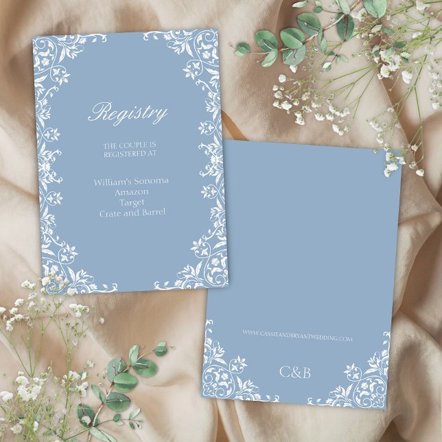 Chic Dusty Blue Wedding Registry Enclosure Card (dusty blue and white regency era theme wedding registry insert enclosure cards for vintage floral)