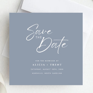 Chic Dusty Blue & White Calligraphy Save the Date Invitation