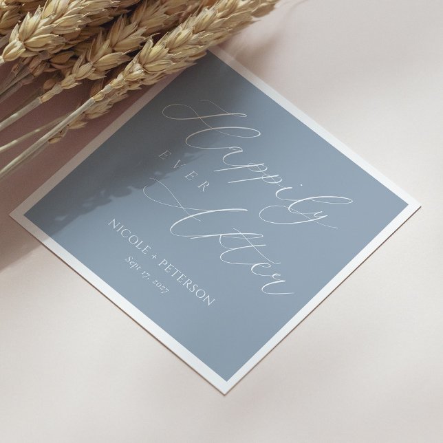 Chic Dusty Blue & White Happily Ever After Wedding Napkin (Personalized Chic Dusty Blue & White Happily Ever After Wedding Napkins)