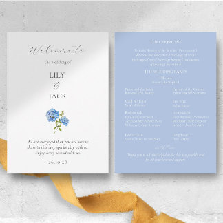 Chic Dusty Blue & White Hydrangea Wedding Program Programme