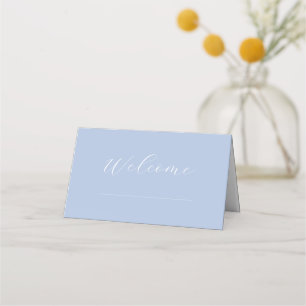 Chic Dusty Blue & White Script Wedding Table  Place Card