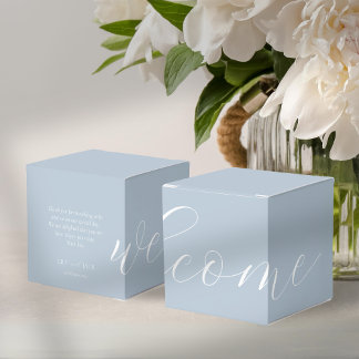 Chic Dusty Blue & White Wedding Welcome Favour Box
