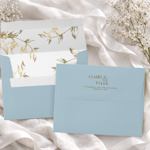 Chic Dusty Blue with White and Gold Floral Wedding Envelope