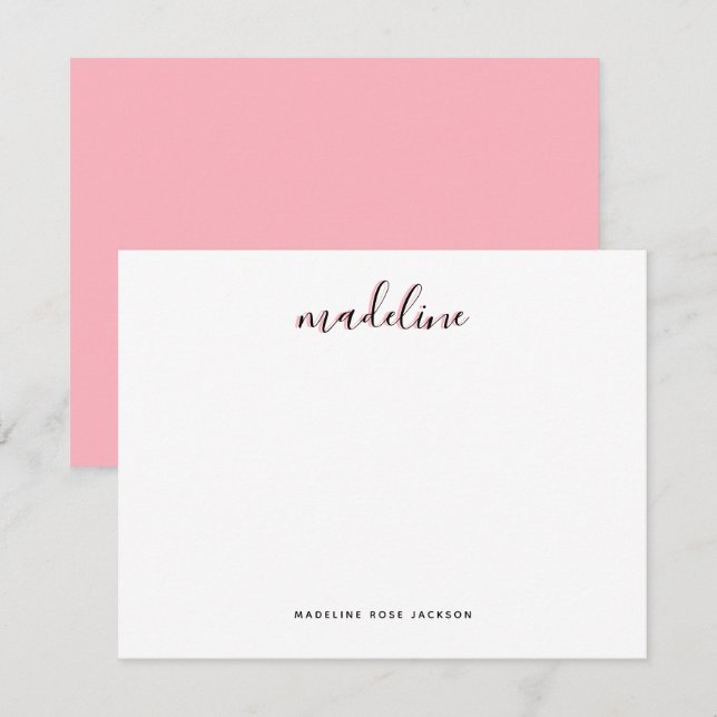 Chic Dusty Blush Pink with black Calligraphy name Card (Front/Back)