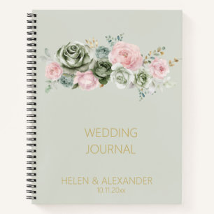 Chic Dusty Green Sage Floral Wedding Notebook