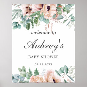 Chic Dusty Pink Blush Floral Baby Shower Welcome Poster