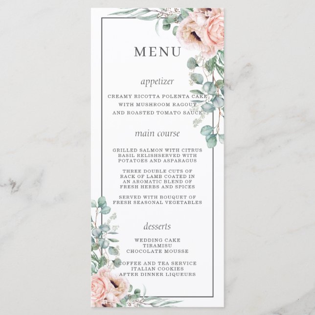 Chic Dusty Pink Blush Roses Poppy Floral Wedding Programme (Front)