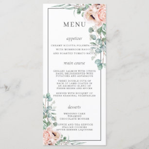 Chic Dusty Pink Blush Roses Poppy Floral Wedding Programme