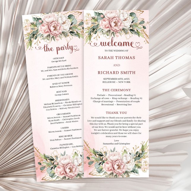 Chic Dusty Pink Floral Eucalyptus Wedding Program Programme (Chic Dusty Pink Floral Eucalyptus Wedding Program)