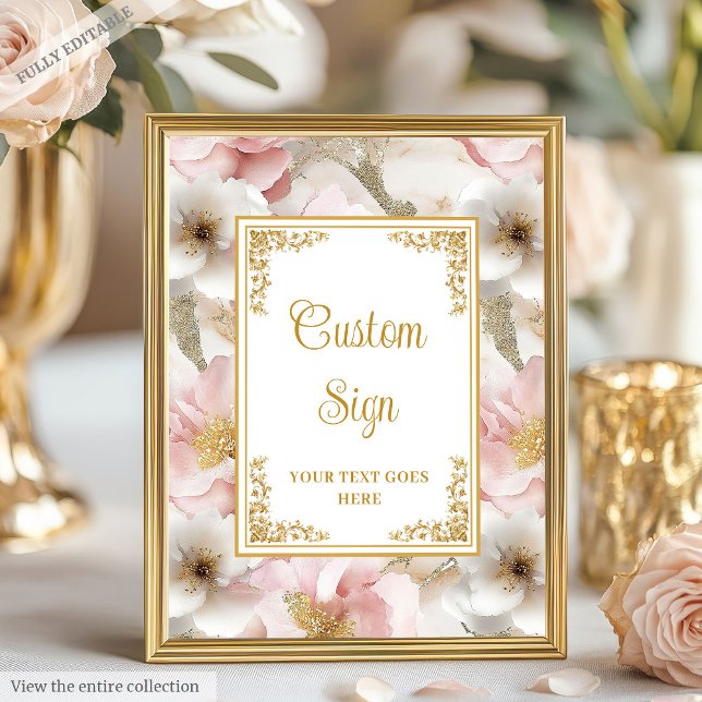 Chic dusty pink flowers and gold wedding 8x10 sign (Chic dusty pink flowers and gold wedding 8x10 sign)