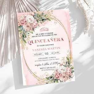 Chic Dusty Pink Flowers Eucalyptus 15th Birthday  Invitation