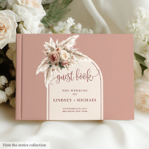 Chic Dusty Pink Pampas Grass Floral Arch Wedding Guest Book