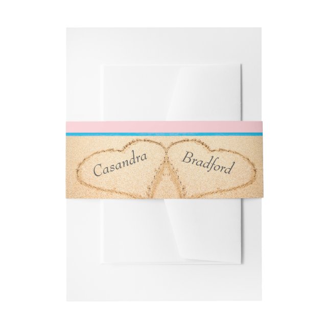 Chic Dusty Pink Purple  Beach Wedding 2 Hearts Invitation Belly Band (Front Example)