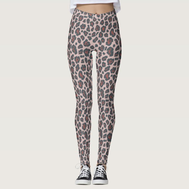 Chic Dusty Pink Red Leopard Print Pattern Leggings (Front)