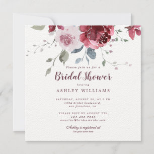 Chic Dusty Pink Rose Burgundy Bridal Shower Invita Invitation