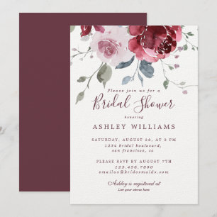 Chic Dusty Pink Rose Burgundy Bridal Shower Invitation