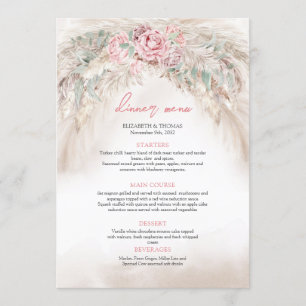 Chic dusty pink roses sage greenery pampas menu
