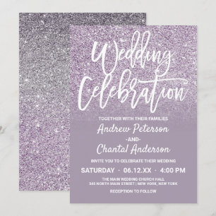 Chic Dusty Purple Grey Faux Glitter Ombre Wedding Invitation