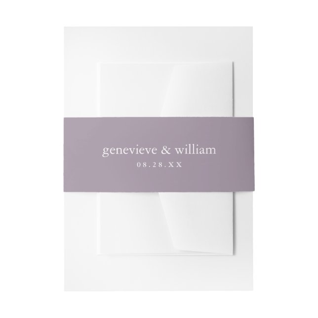 Chic Dusty Purple Minimalist Wedding Invitation Belly Band (Front Example)