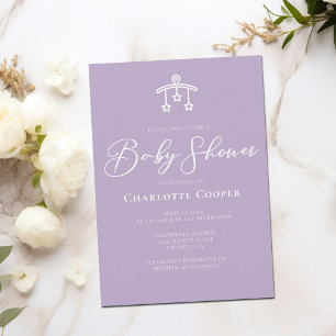 Chic Dusty Purple Typography Baby Shower Invitation