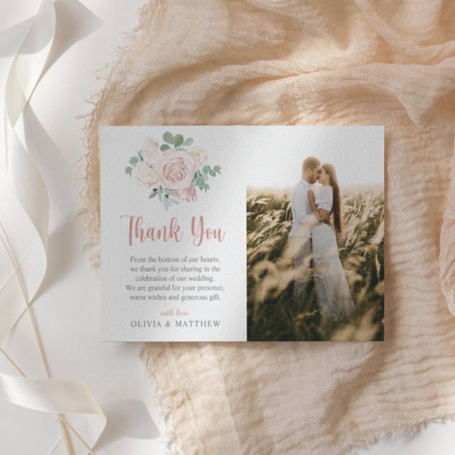 Chic Dusty Rose Eucalyptus Wedding Photo Thank You Card (Creator Uploaded)