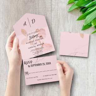 Chic dusty rose floral All in One Wedding Invite