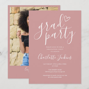 Chic Dusty Rose Grad Party Photo Graduation Party Invitation
