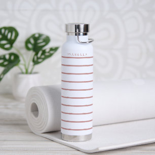 Chic Dusty Rose Stripes with Monogram or Name Water Bottle